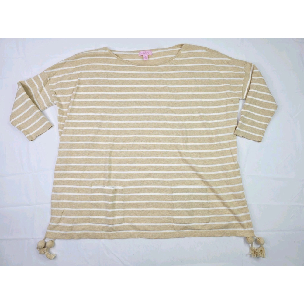 Lilly Pulitzer Women’s Elba Coolmax Sweater Coastal Shell Striped Beige Boho Med